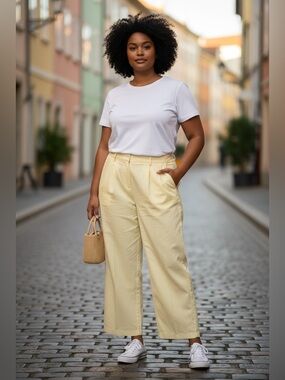J. Crew NWT Yellow Wide-Leg Cropped  100% Cotton Pants Size 18